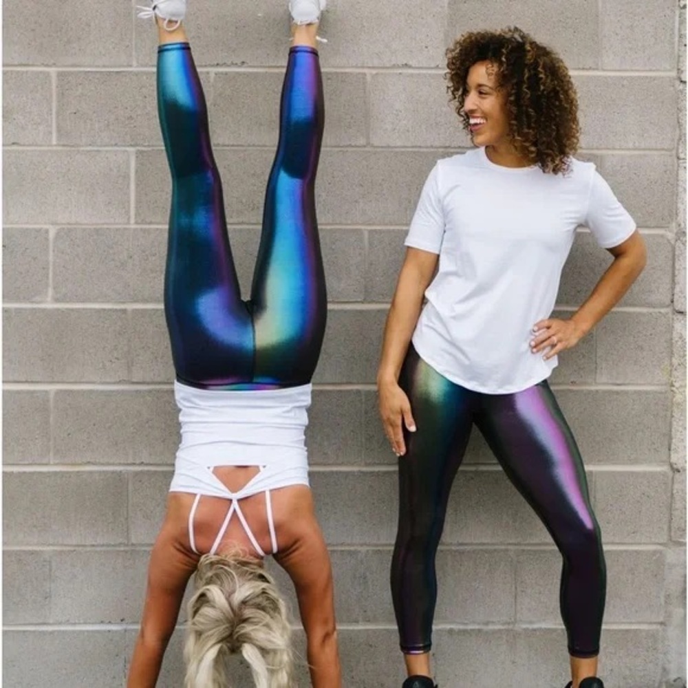 ZYIA Active Mirage Metallic Iridescent Shiny Leggings Size 8-10 Athletic